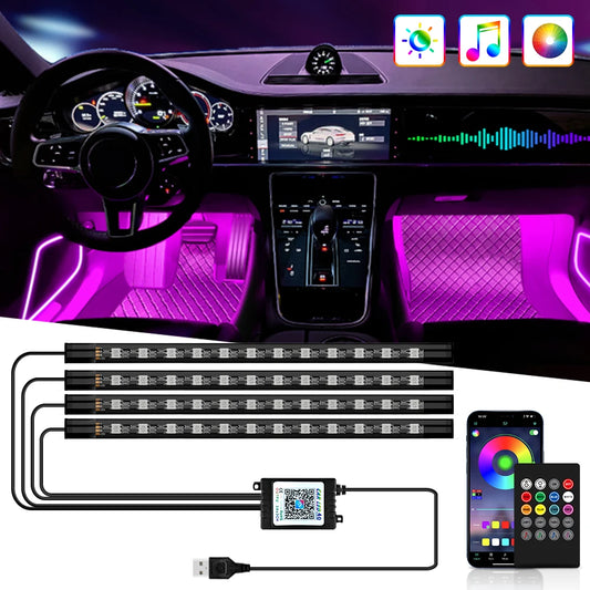 Neon LED Car Foot Lights – RGB Music Sync & App Control