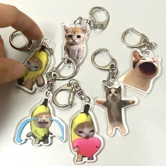 Happy Banana Cat Keychain – Cute Acrylic Maxwell Cat Charm 🎀🐱