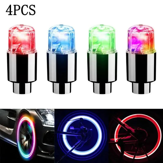 4Pcs LED Tire Valve Cap Lights – Universal Fit for Cars, Bikes & Motorcycles!